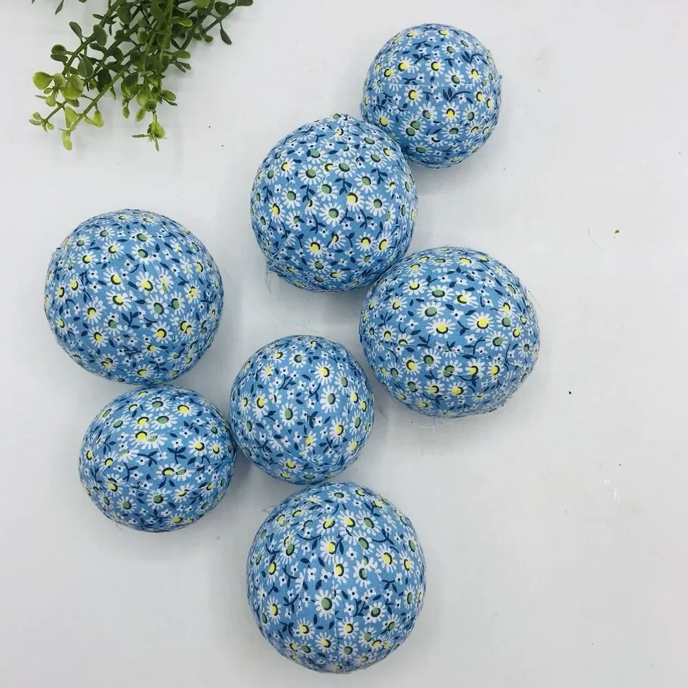 Lof 7 Blue Daisy Styrofoam Fabric Covered Balls Handmade Balls Only NO DISH